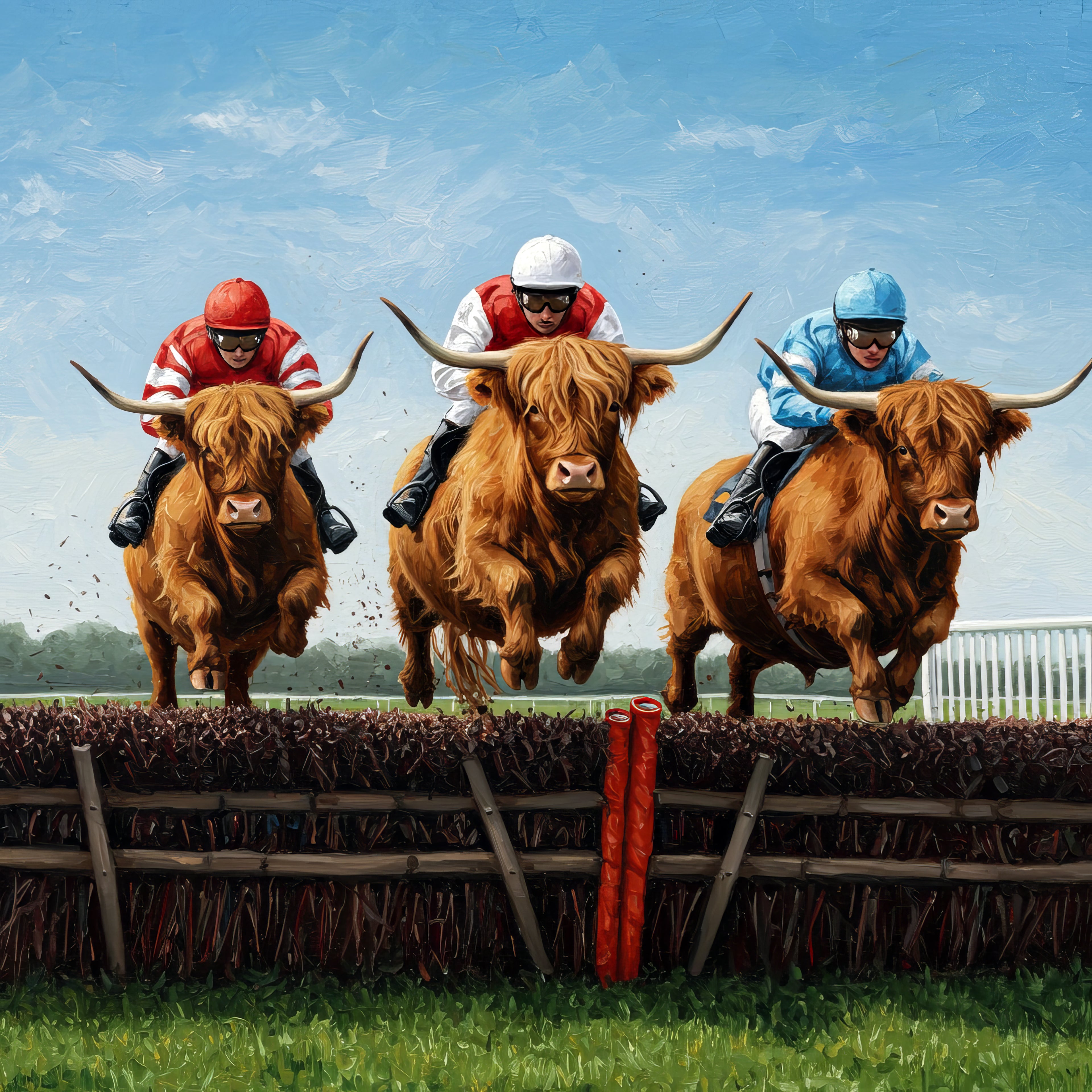 Coo At The Races the Highland Cows – Whimsical Framed Canvas Wall Art