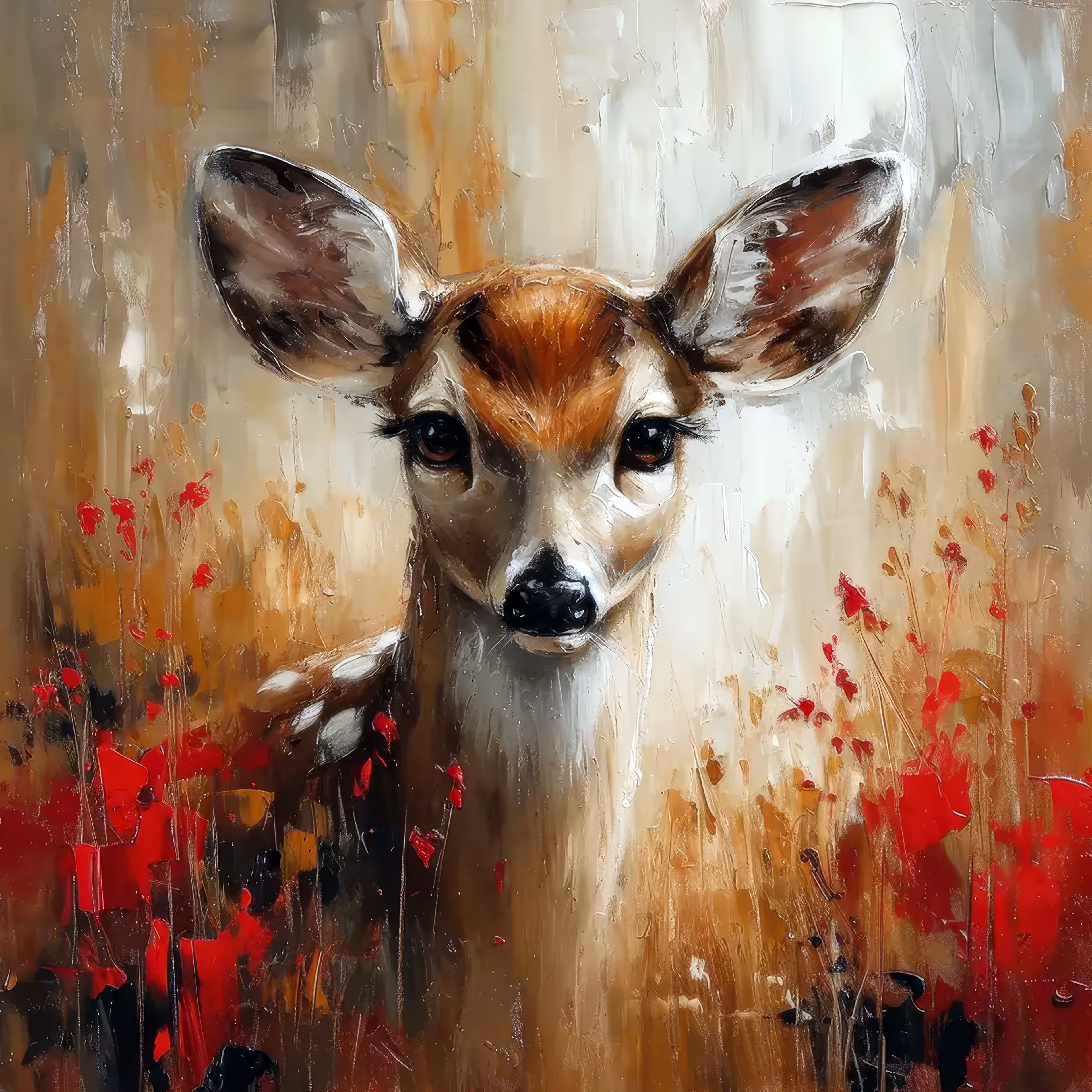 Painting of a deer with a abstract background