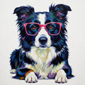 Colorful dog illustration wearing pink sunglasses on a white background
