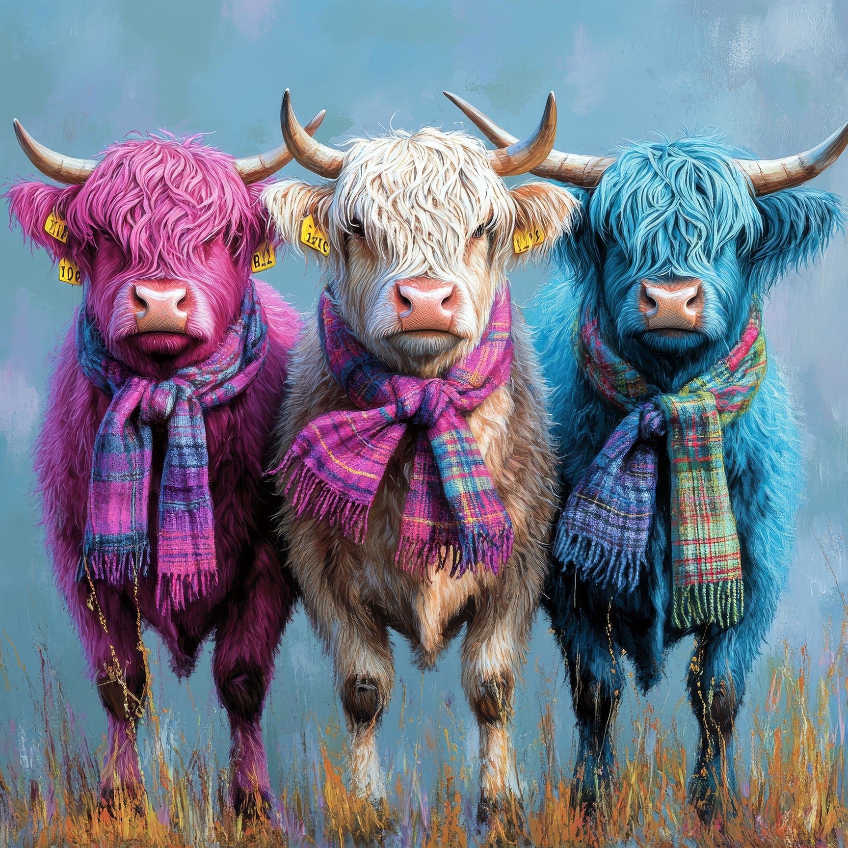 Cow-Coo-Lorful-Trio The Highland Cows – Whimsical Framed Canvas Wall Art