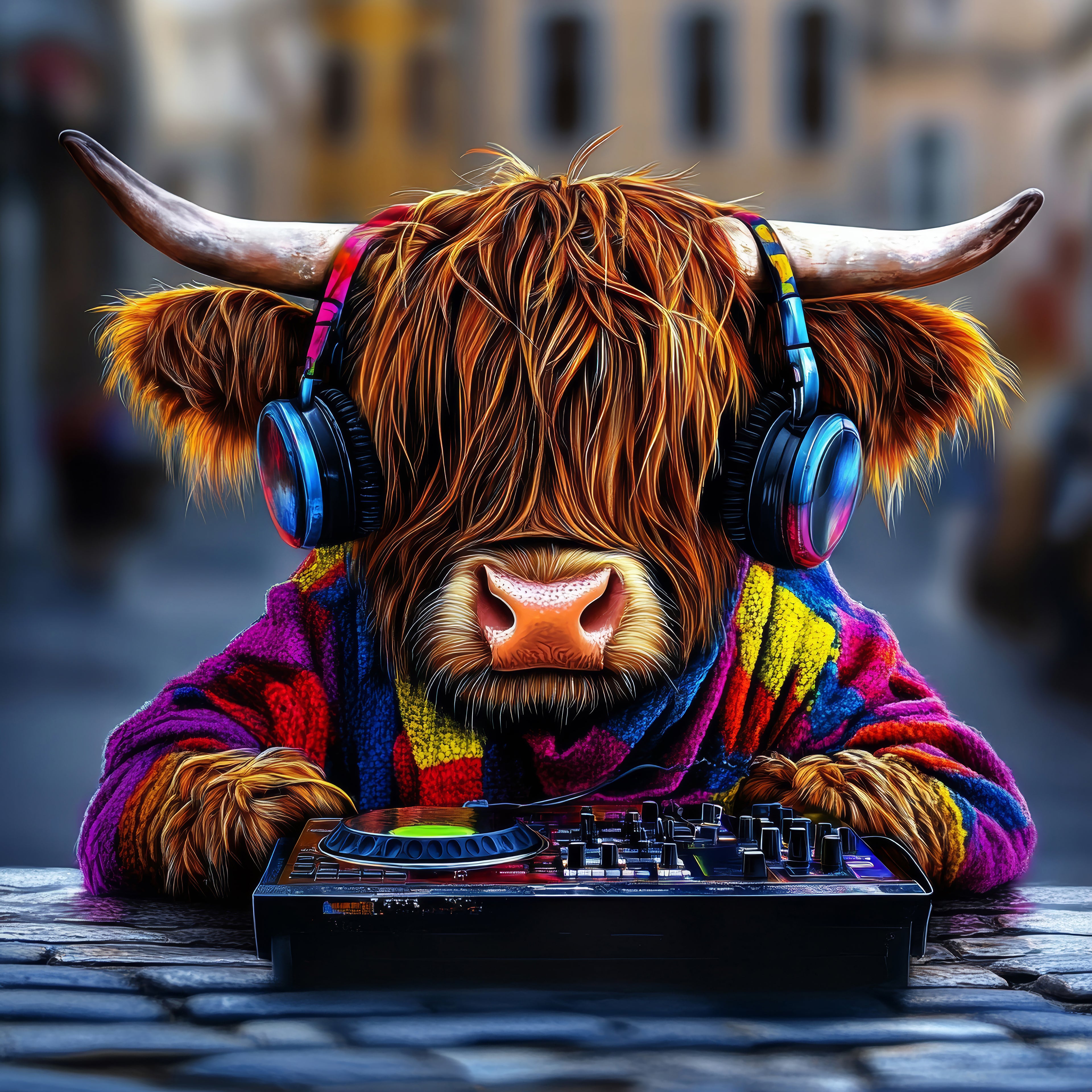 DJ Moo The Highland Cow – Whimsical Framed Canvas Wall Art