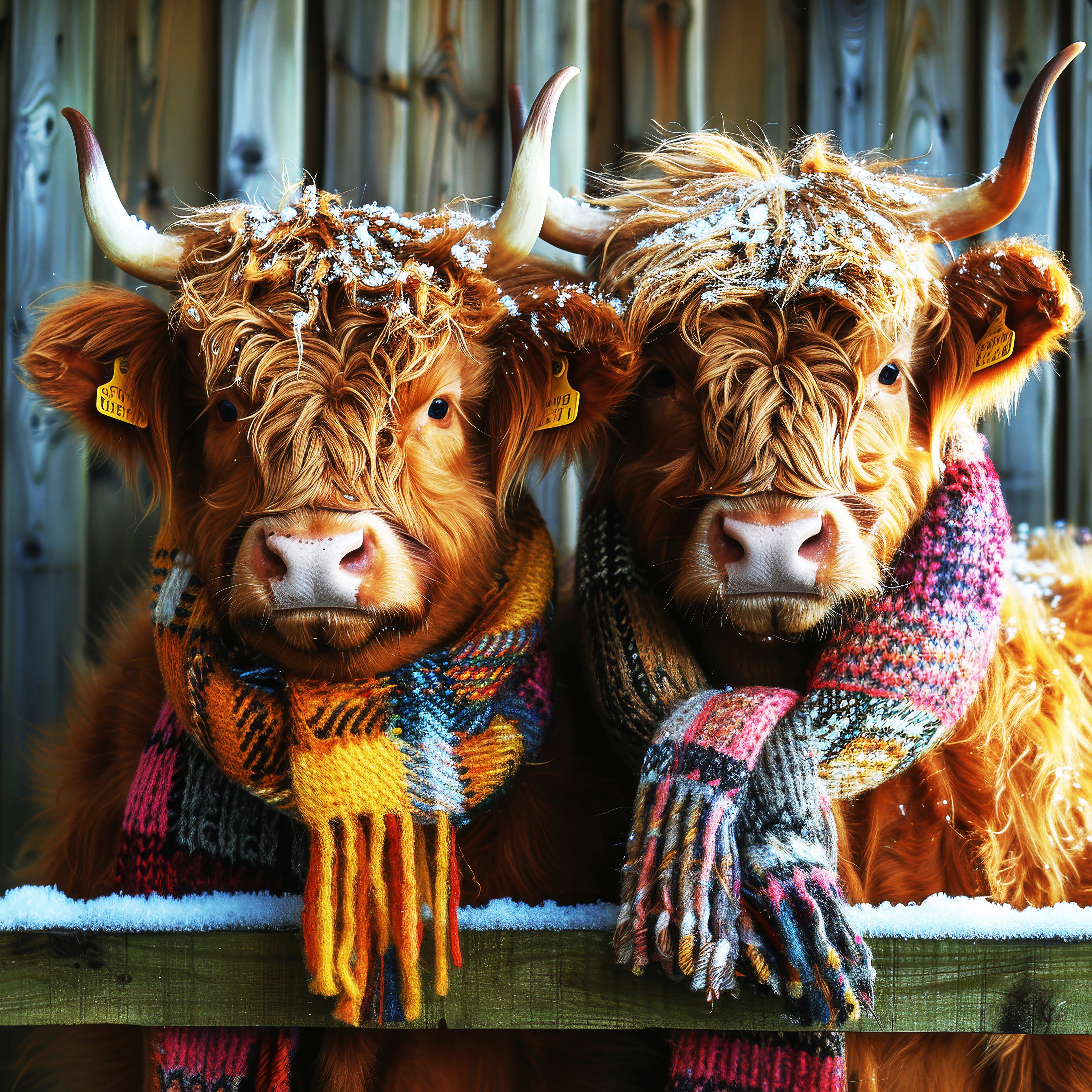 Freddie & Mercury the Highland Cows – Whimsical Framed Canvas Wall Art