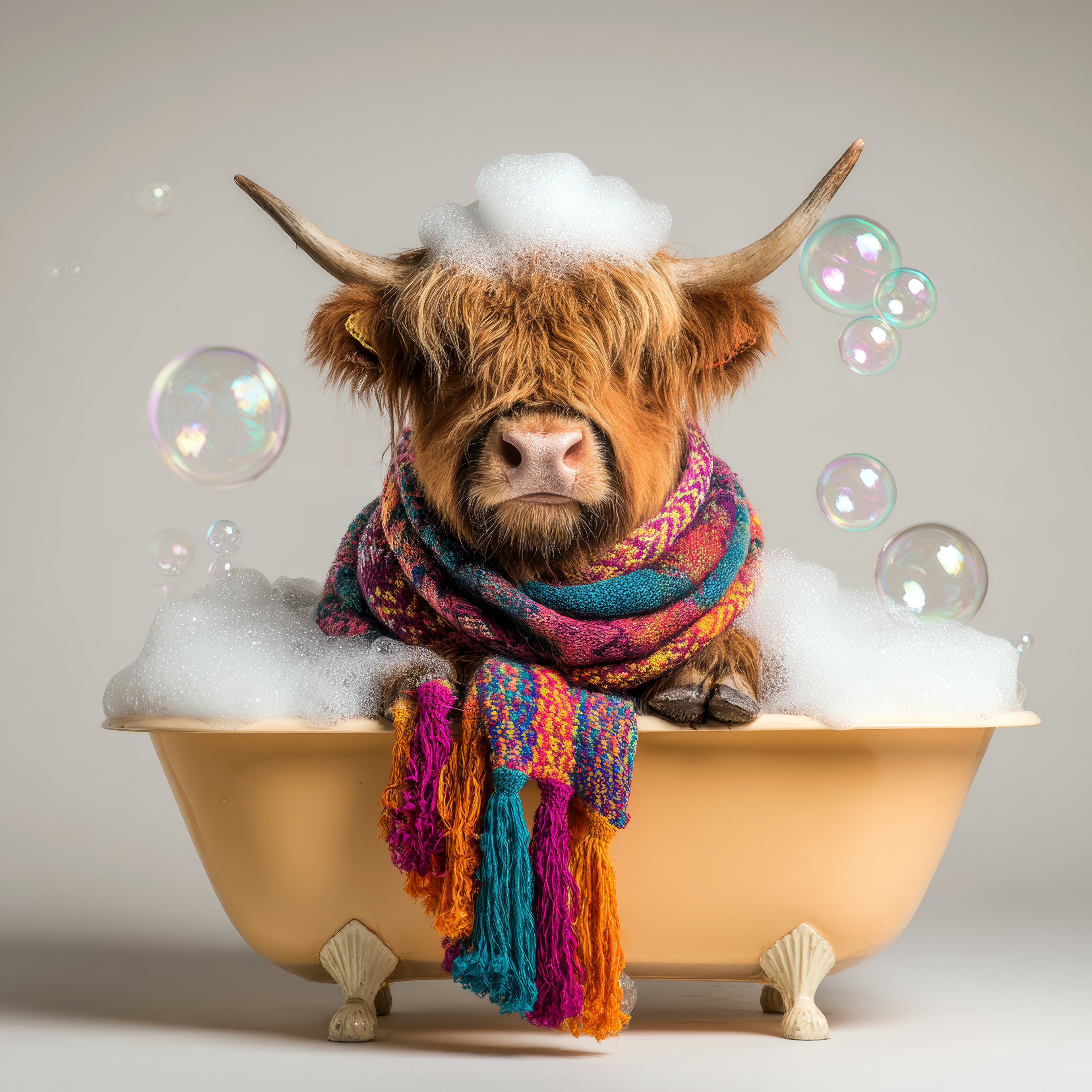 JR the Highland Cow – Whimsical Framed Canvas Wall Art