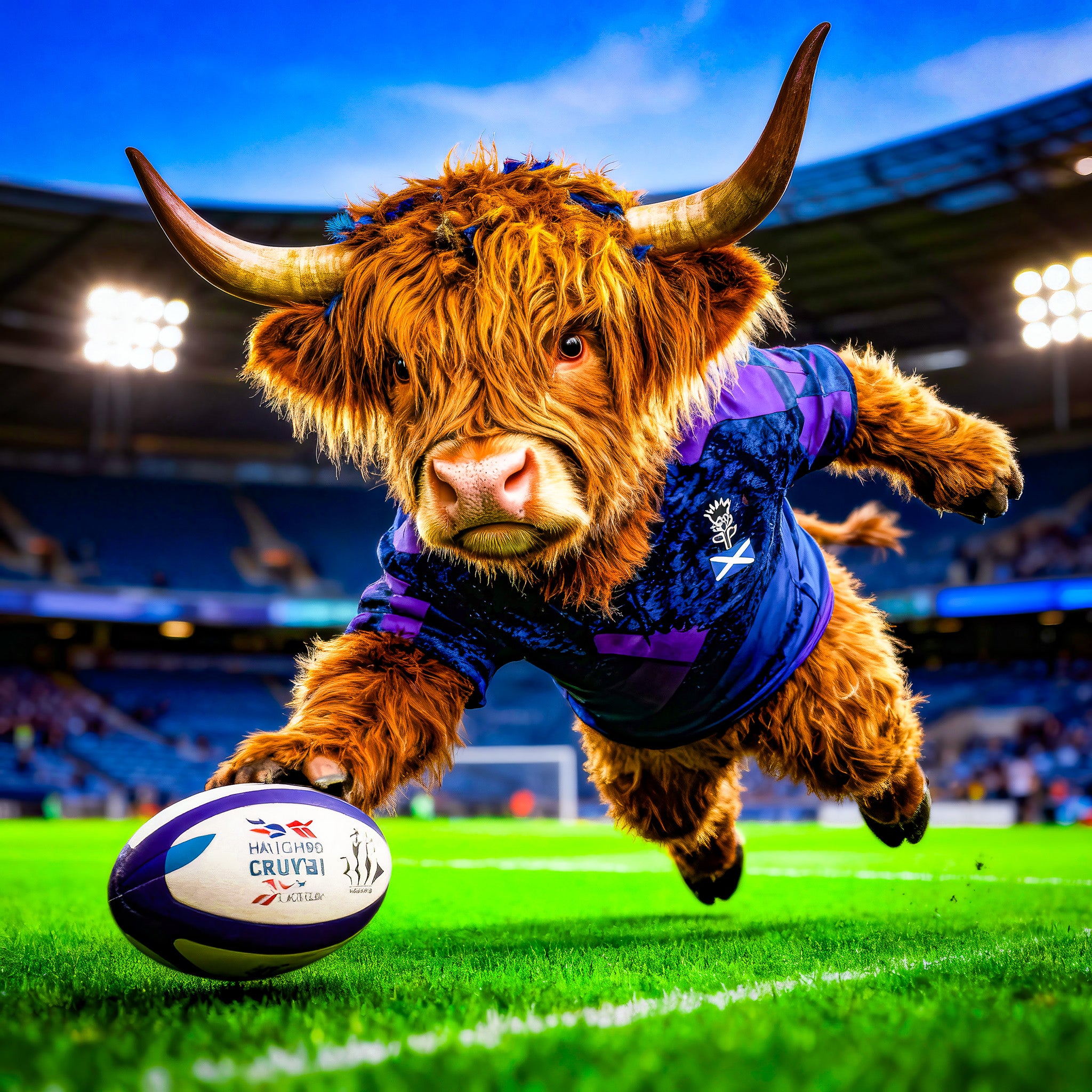 The Flying Scotsman The Highland Cow – Whimsical Framed Canvas Wall Art