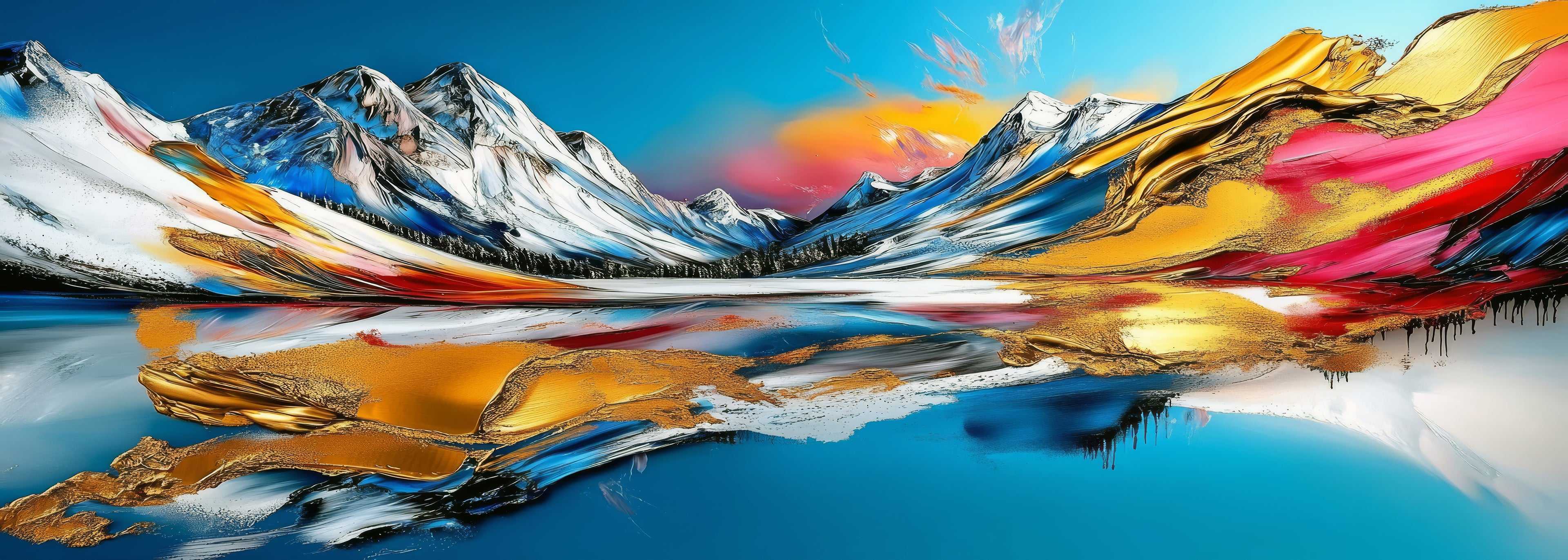 Echoes of Scotland the Colourful abstract art with mountain reflection on water 