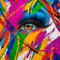 Colorful abstract art with a stylized eye