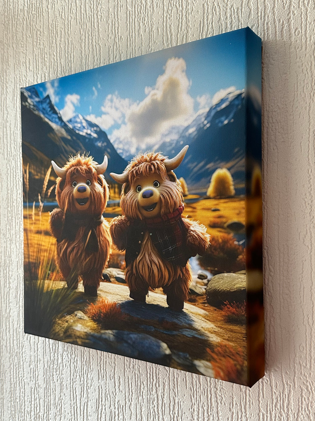 Canvas print of animated characters with a mountainous background