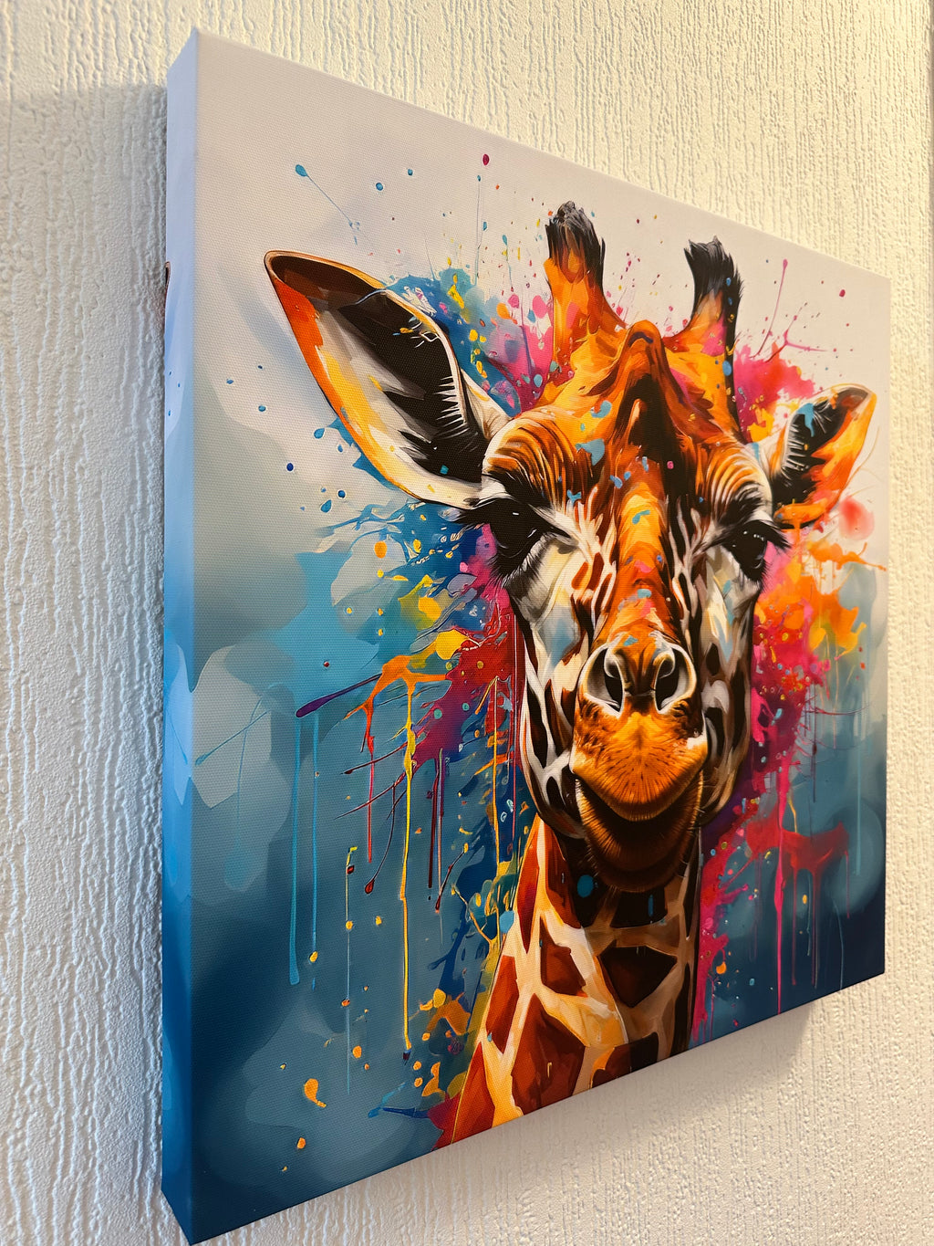 Colorful abstract painting of a giraffe on a textured surface