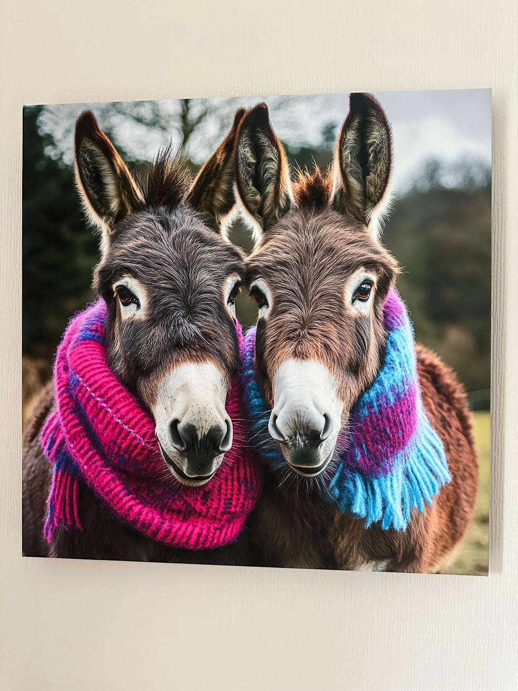 Laurel & Hardy - Whimsical Donkey - Framed Canvas Wall Art - Home Decor