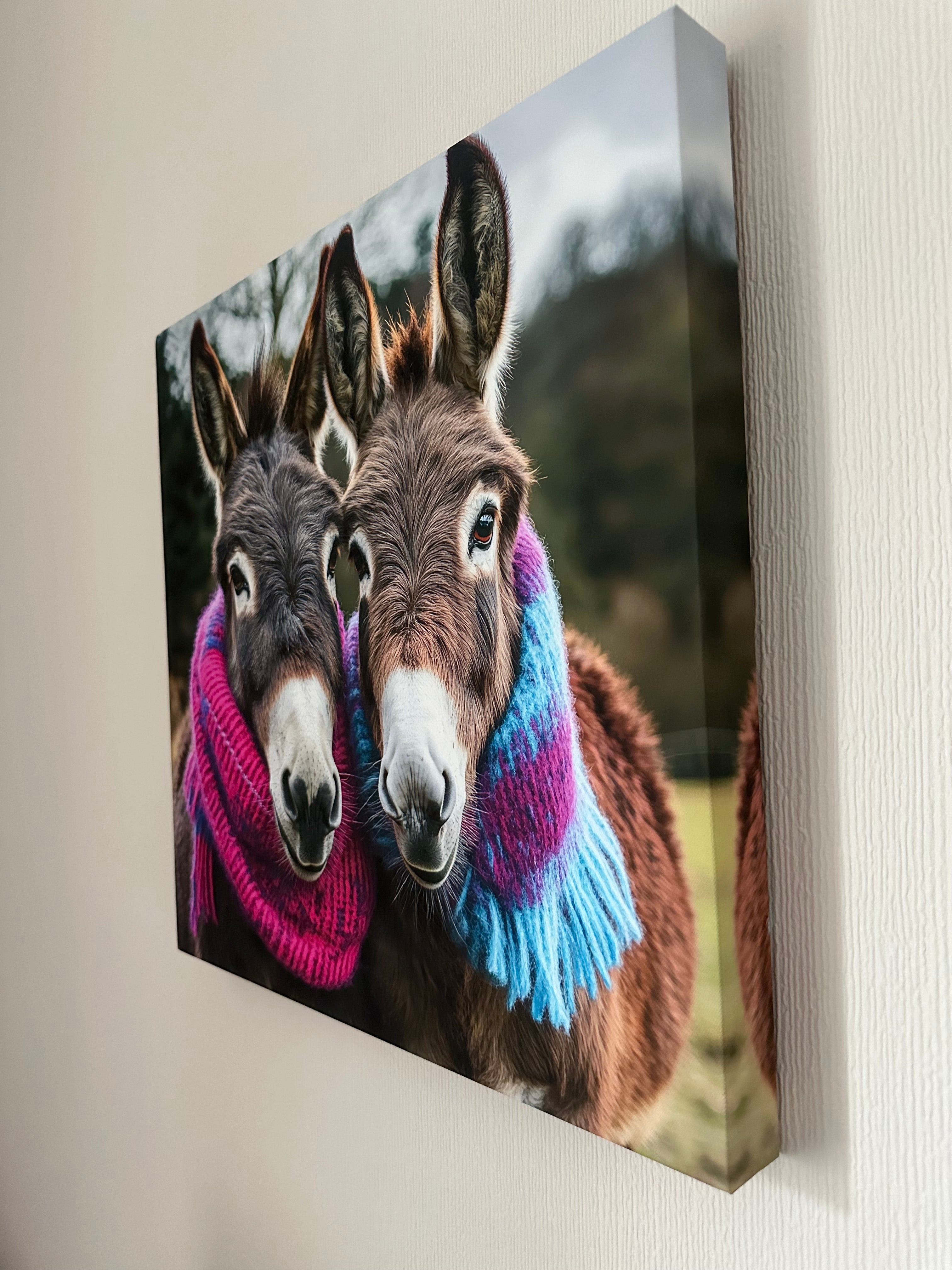 Laurel & Hardy - Whimsical Donkey - Framed Canvas Wall Art - Home Decor