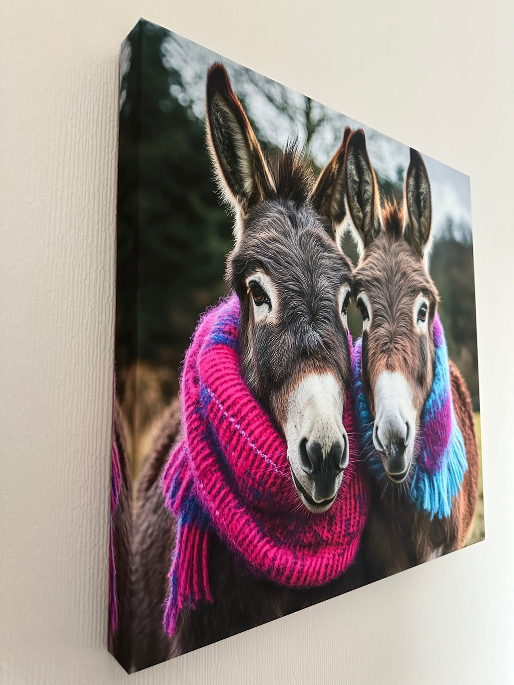 Laurel & Hardy - Whimsical Donkey - Framed Canvas Wall Art - Home Decor