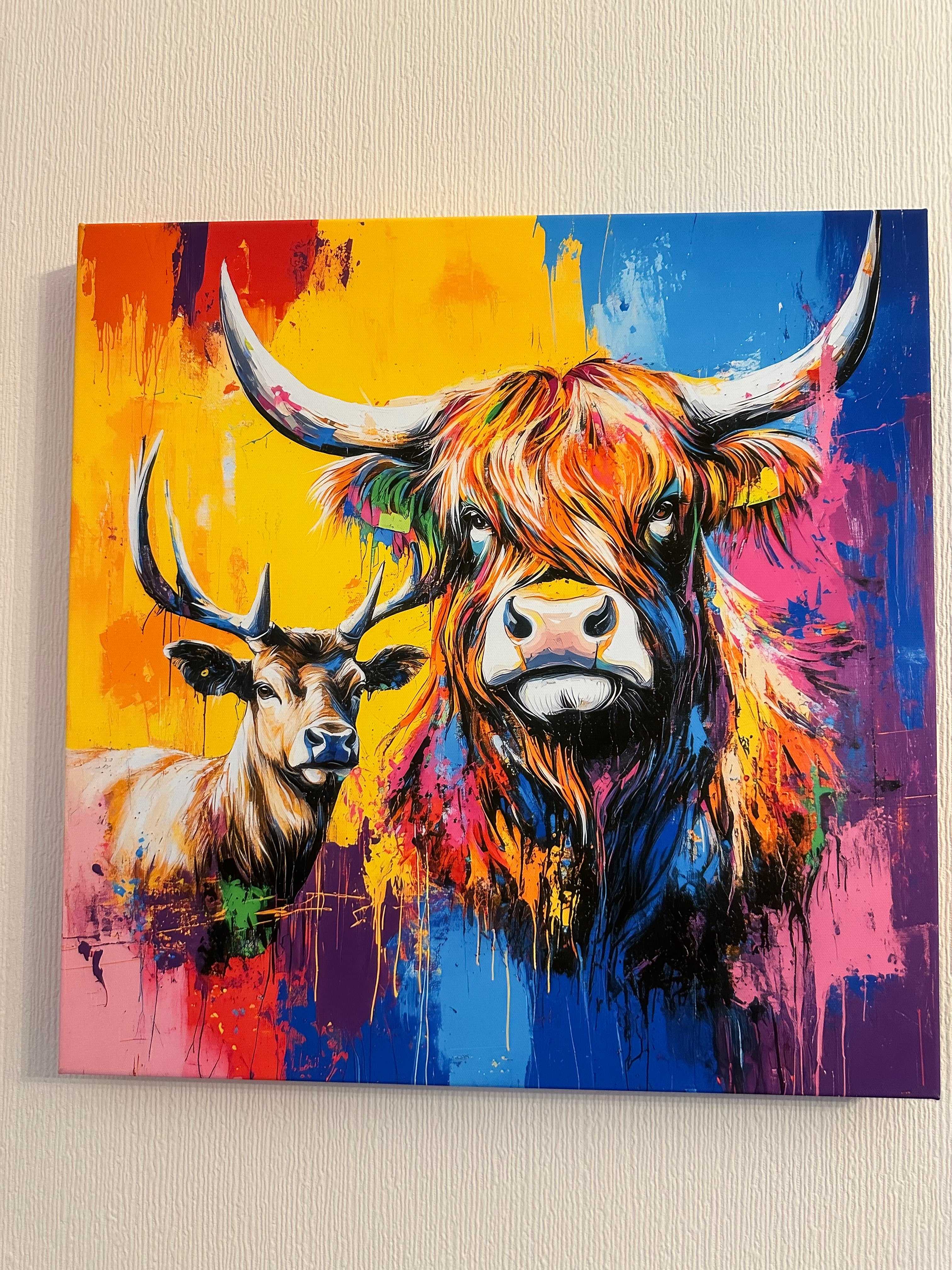 wall art highland cow and stag