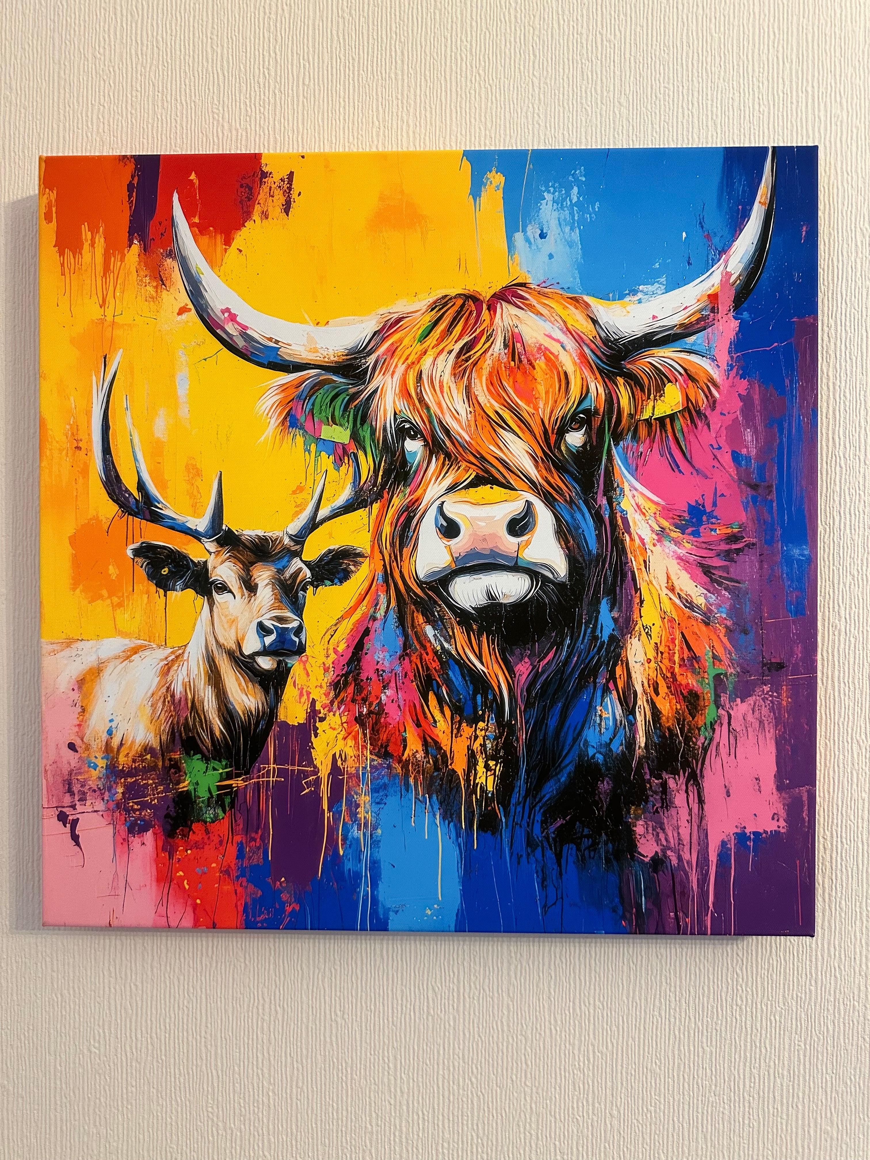 Canvas wall art highland cow and stag 