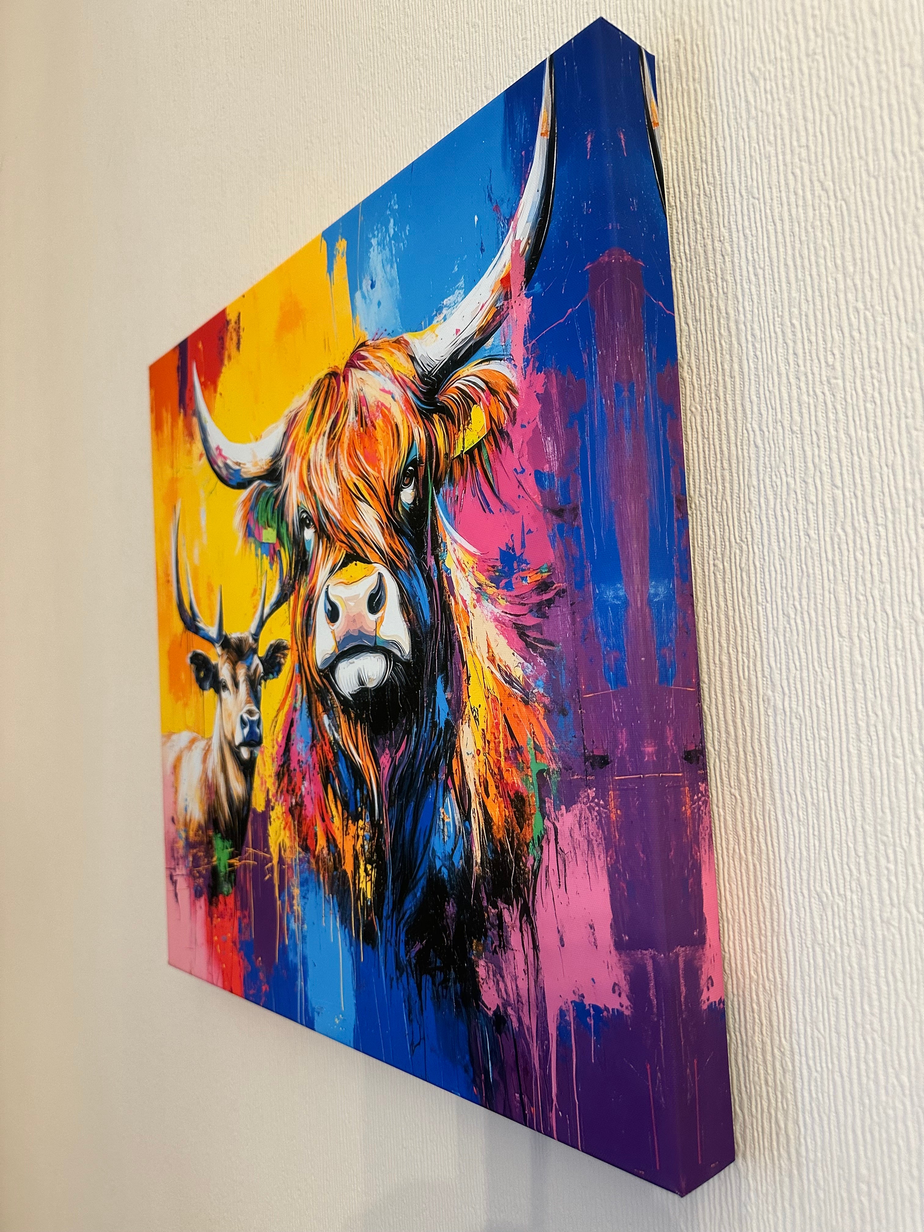 Ready to hang highland cow and stag wall art