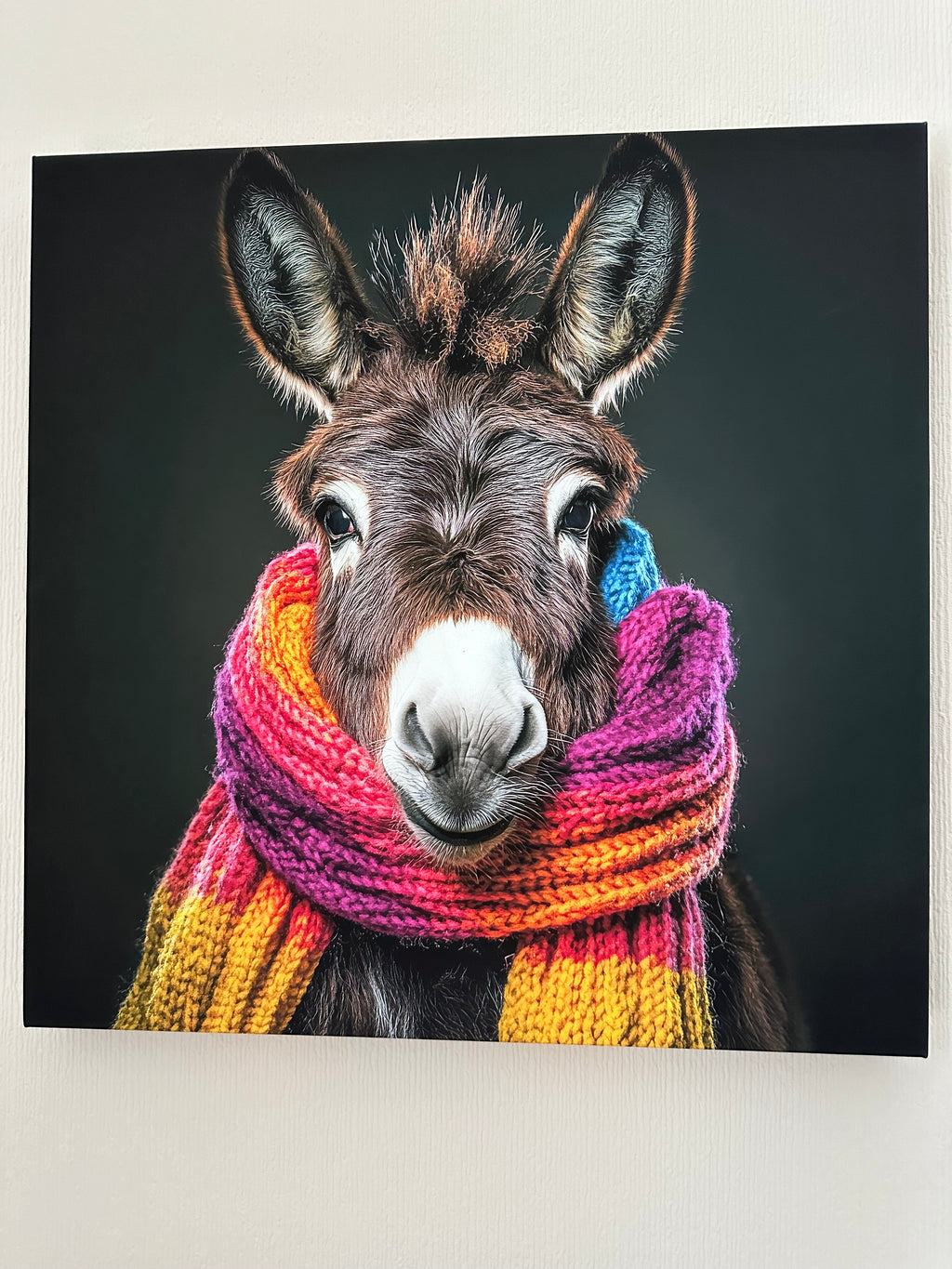 Donkey with vibrant scarf