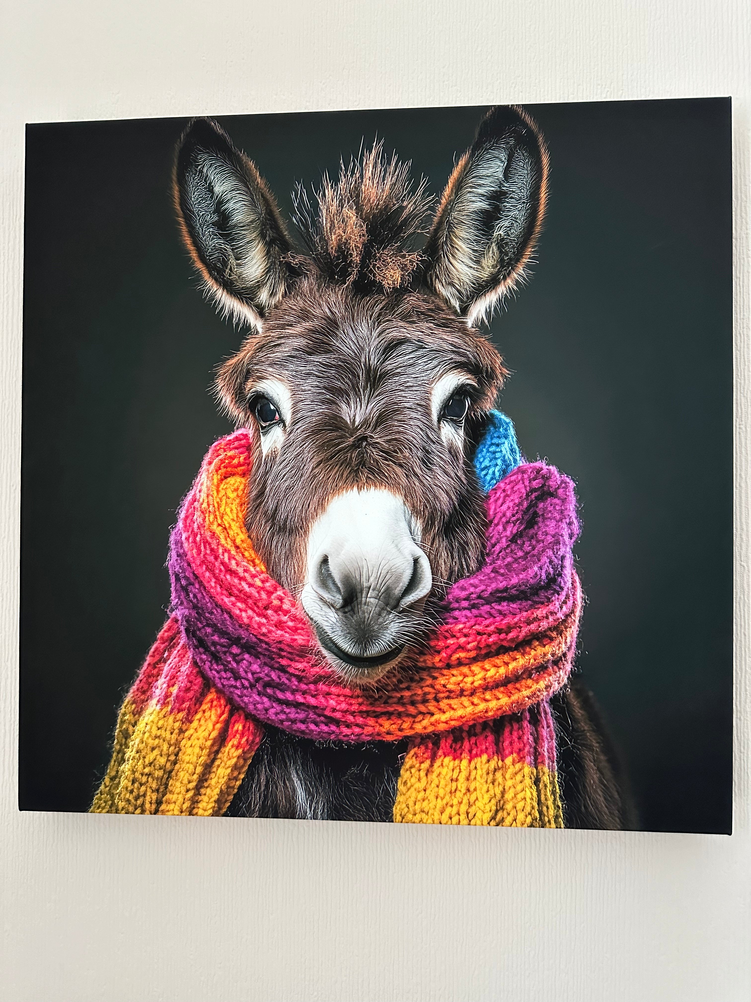 Donkey with vibrant scarf