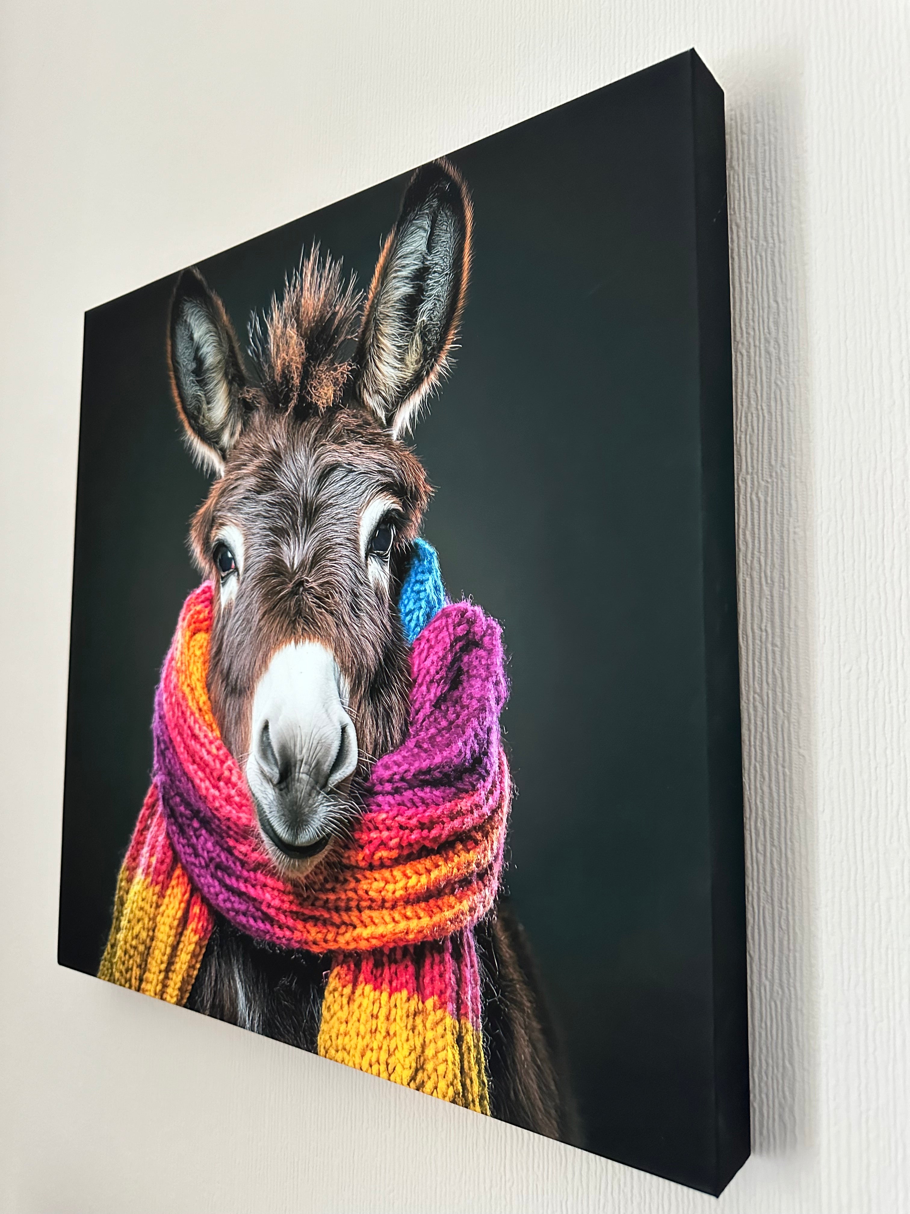 Donkey with a vibrant scarf