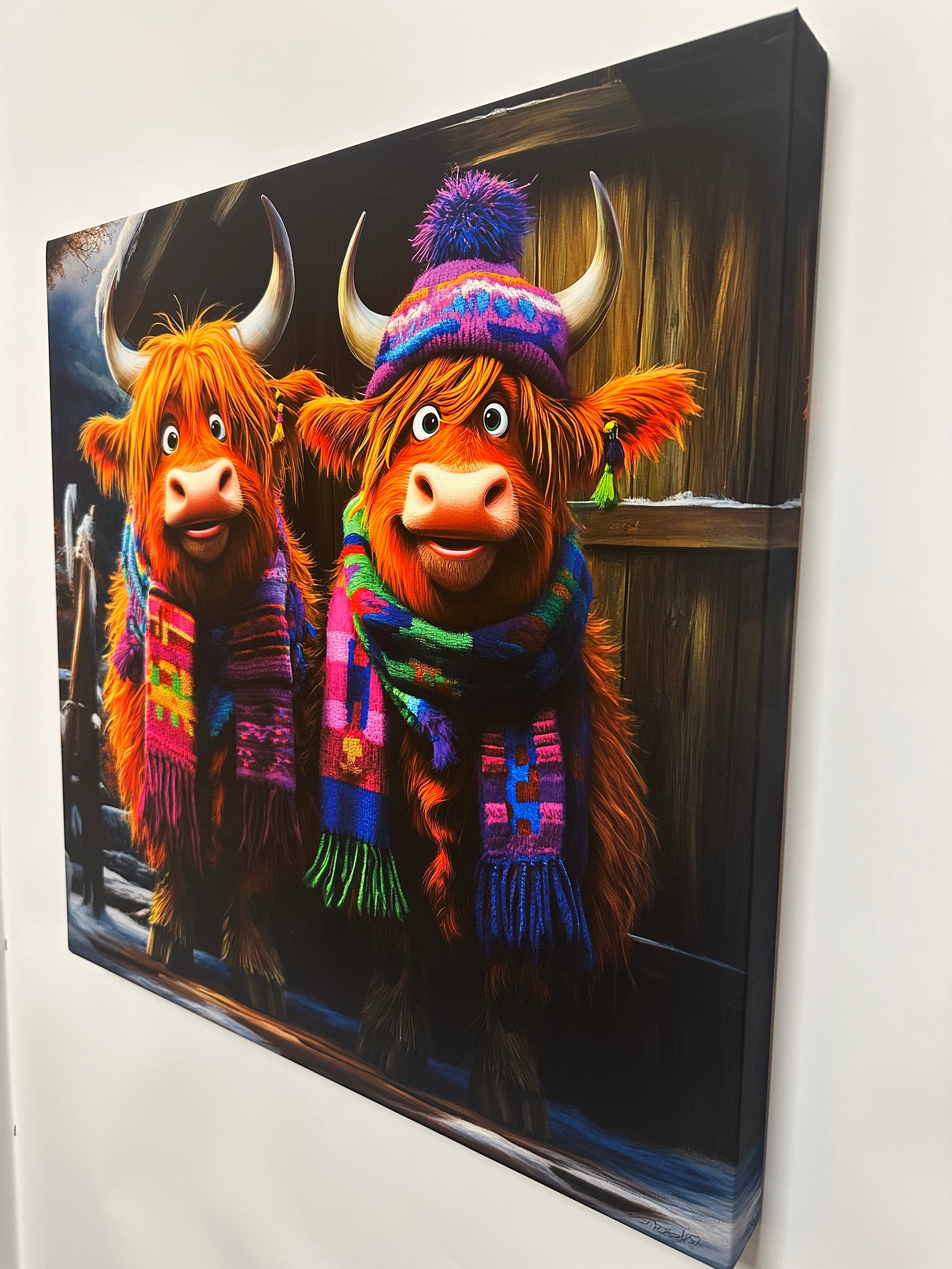 Framed artwork of a cartoon character with colorful clothing on a white background