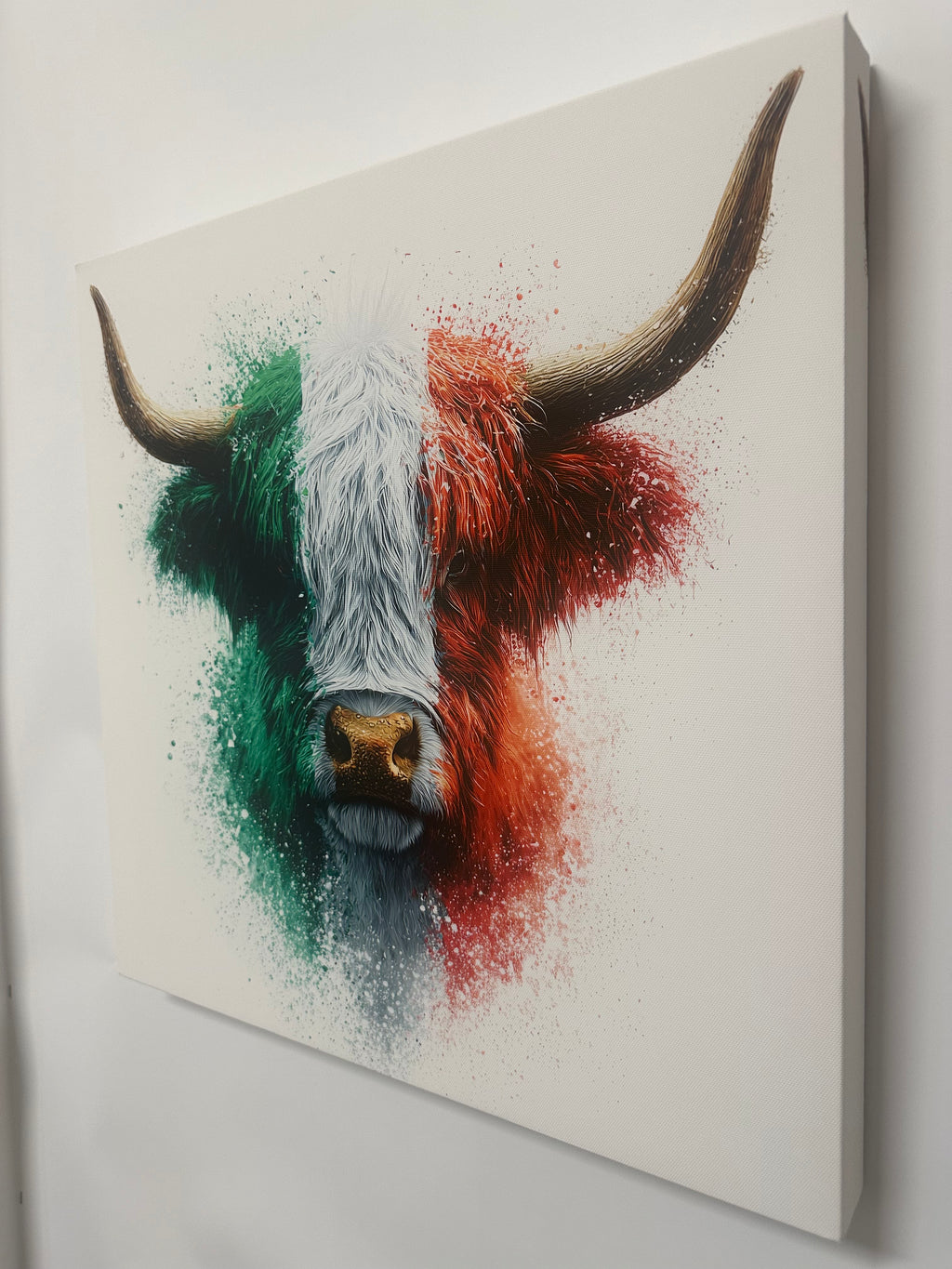 Abstract painting of a highland cow on a white background