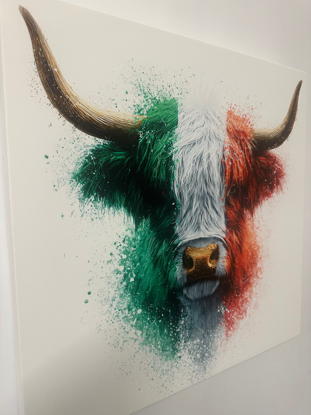 Abstract art piece with colourful Italian colours on a white background