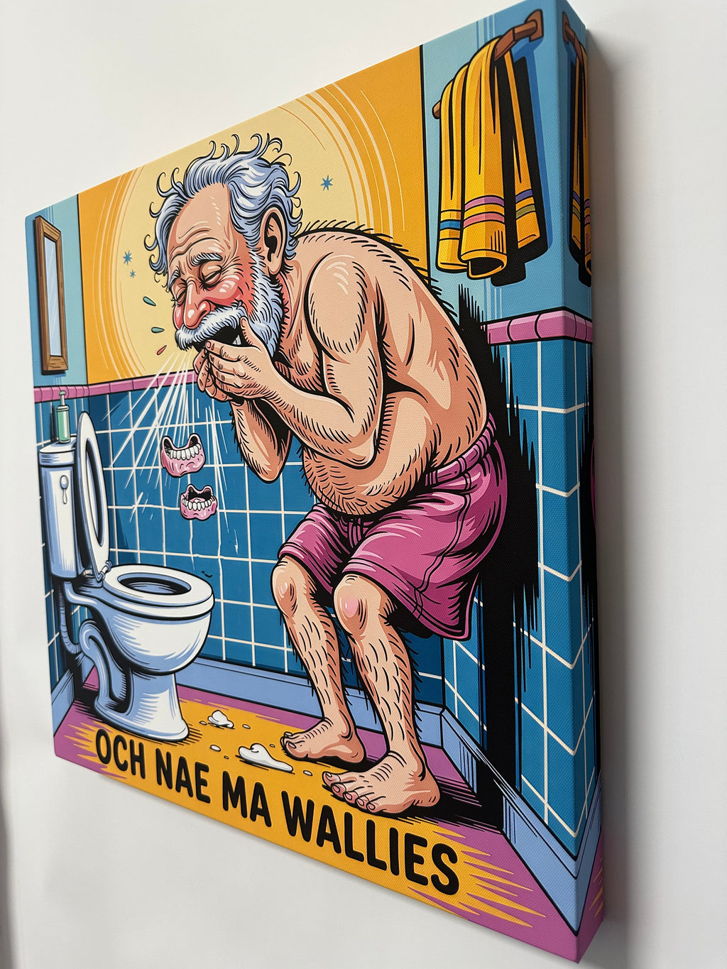 Board game box with illustration of a character and text 'Ych Nae Ma Wallies' on a colorful background.