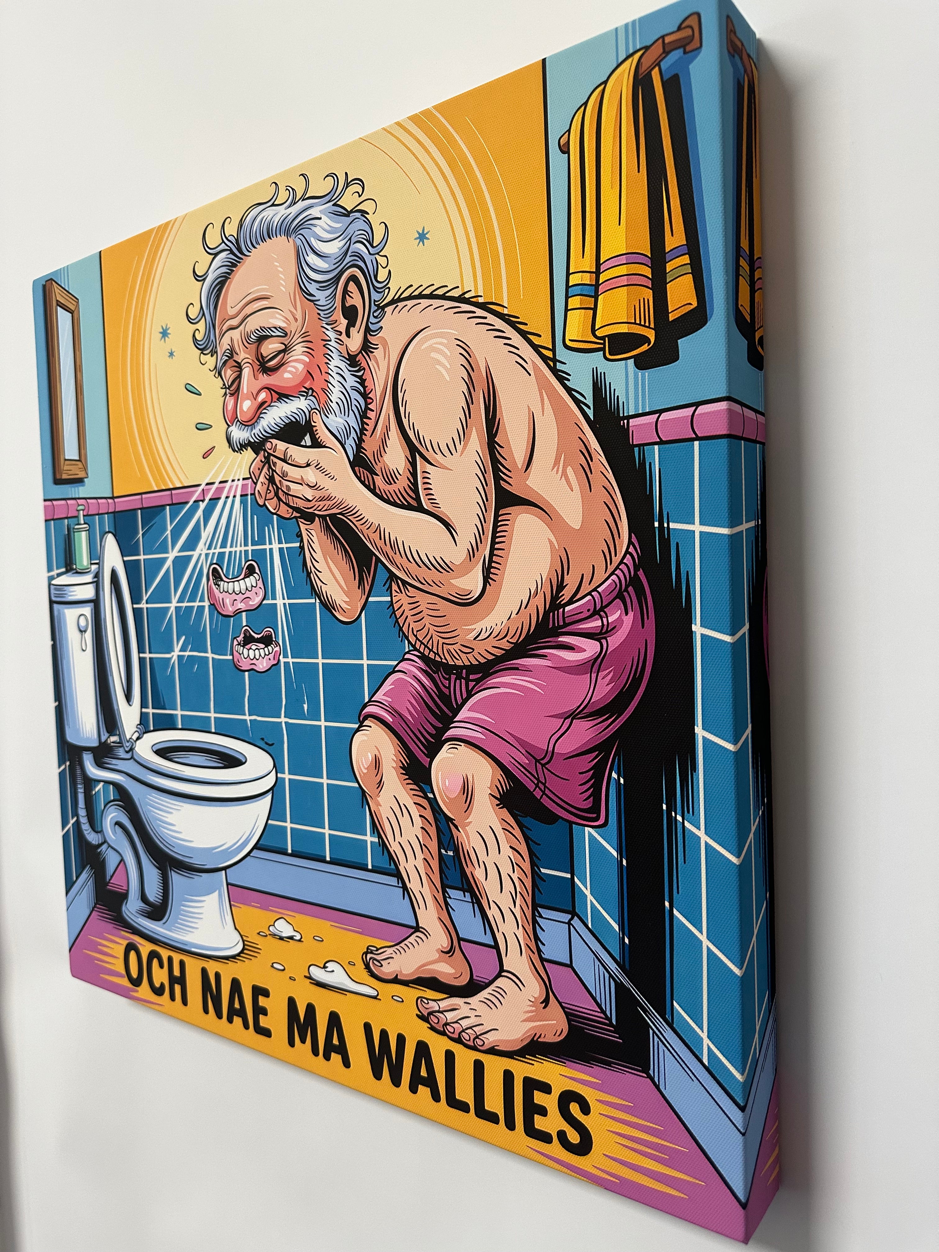 Board game box with illustration of a character and text 'Ych Nae Ma Wallies' on a colorful background.