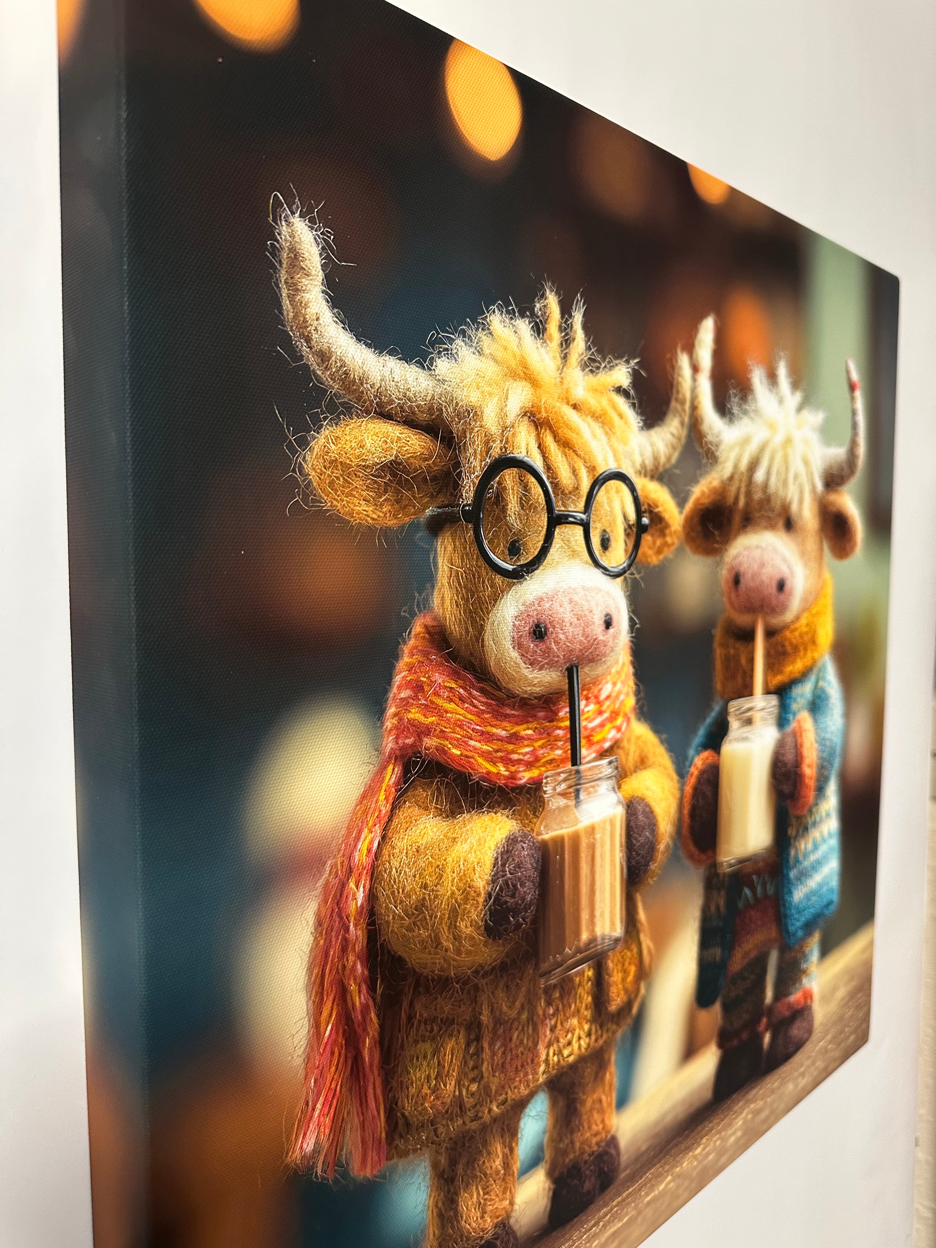 Stuffed animal with glasses and a scarf on a dark background