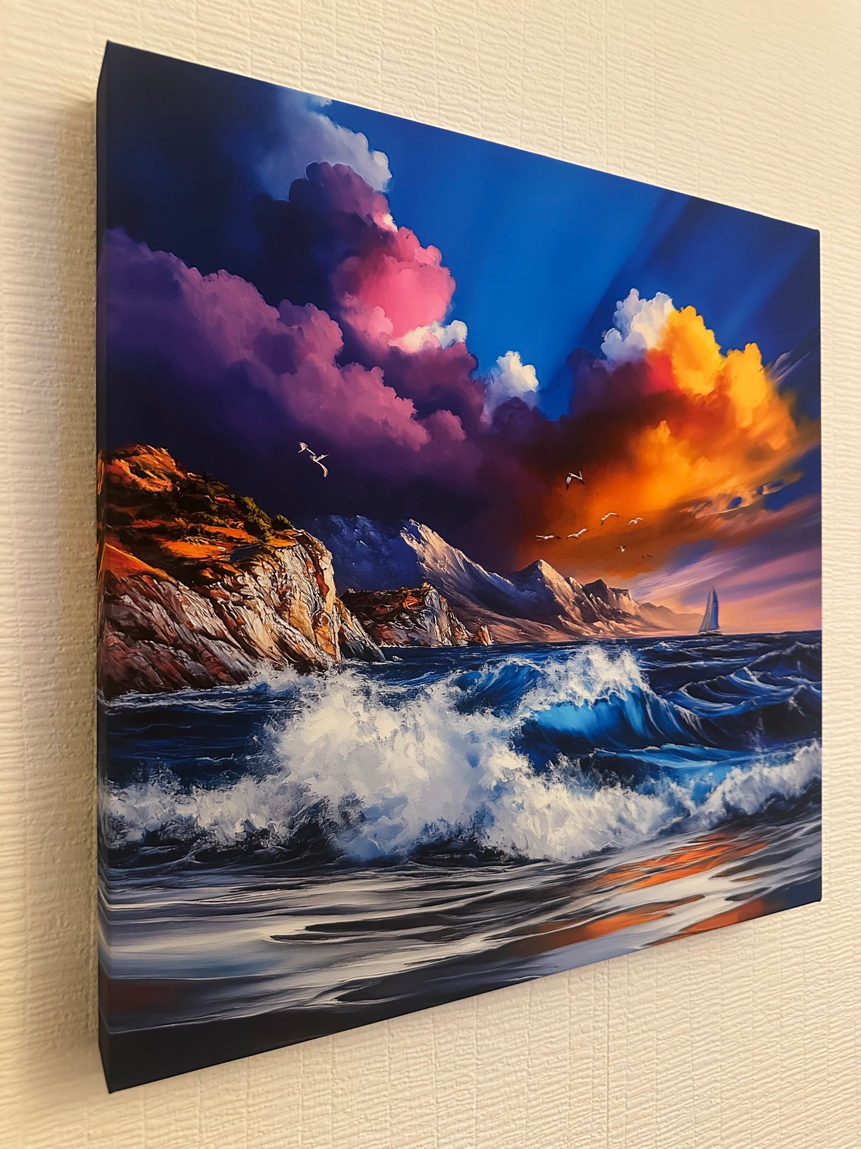 Colorful abstract art print on a textured surface