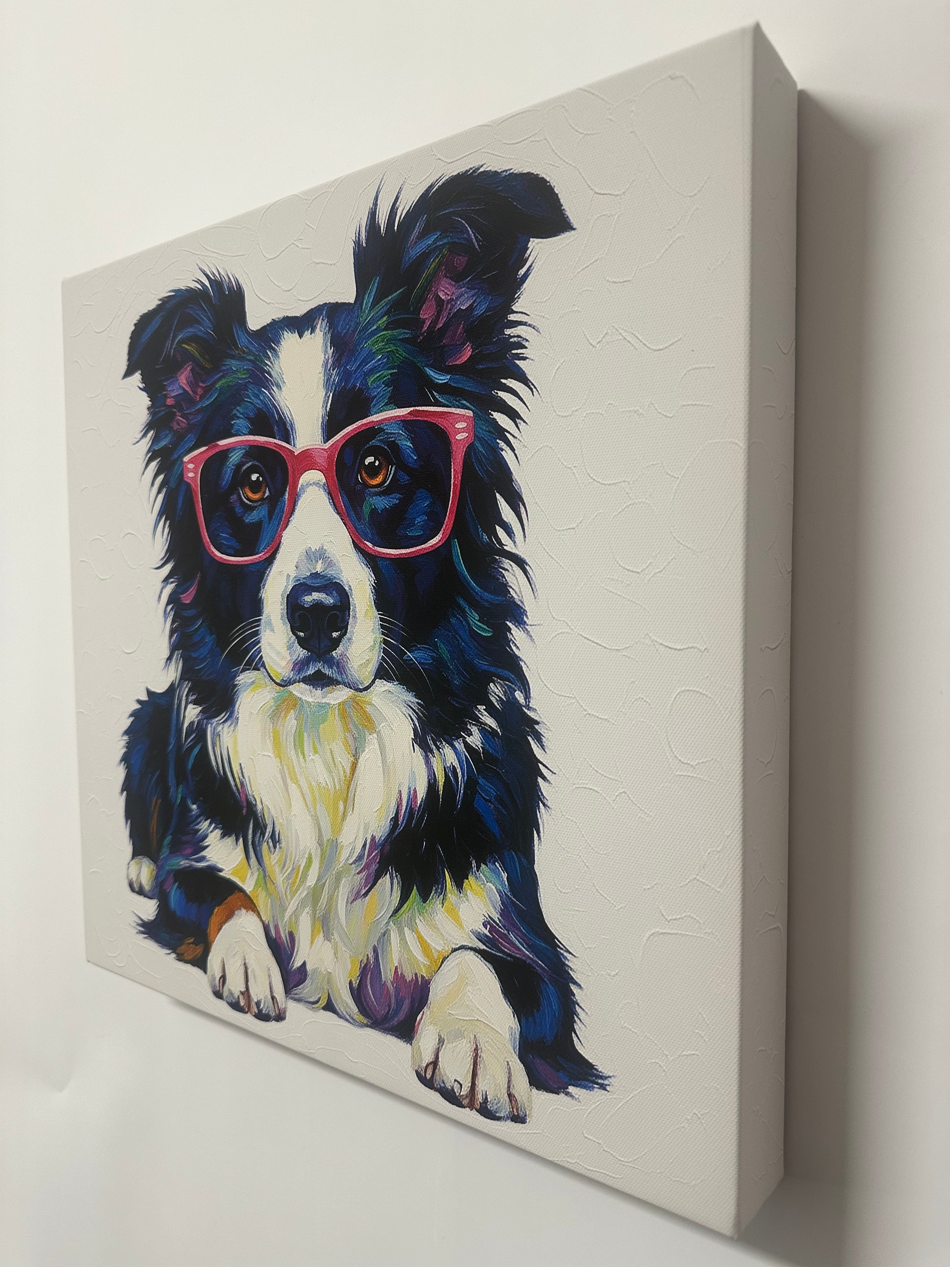 A dog wearing sunglasses on a white background