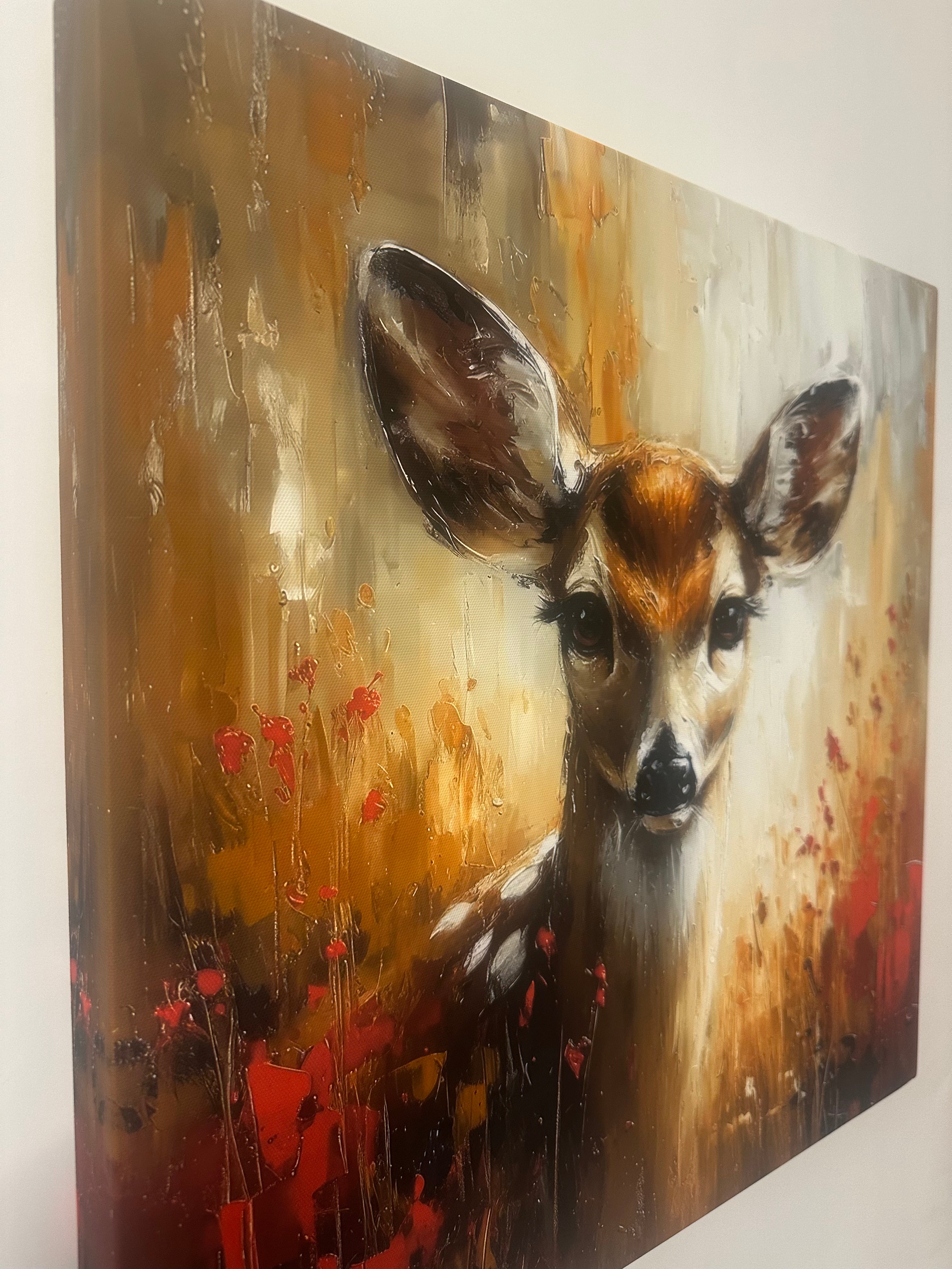 Print/painting of a deer's head on a textured background