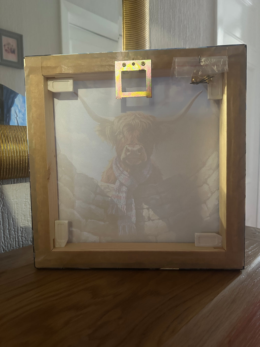 Illustration of the framed canvas at the back ready to hang