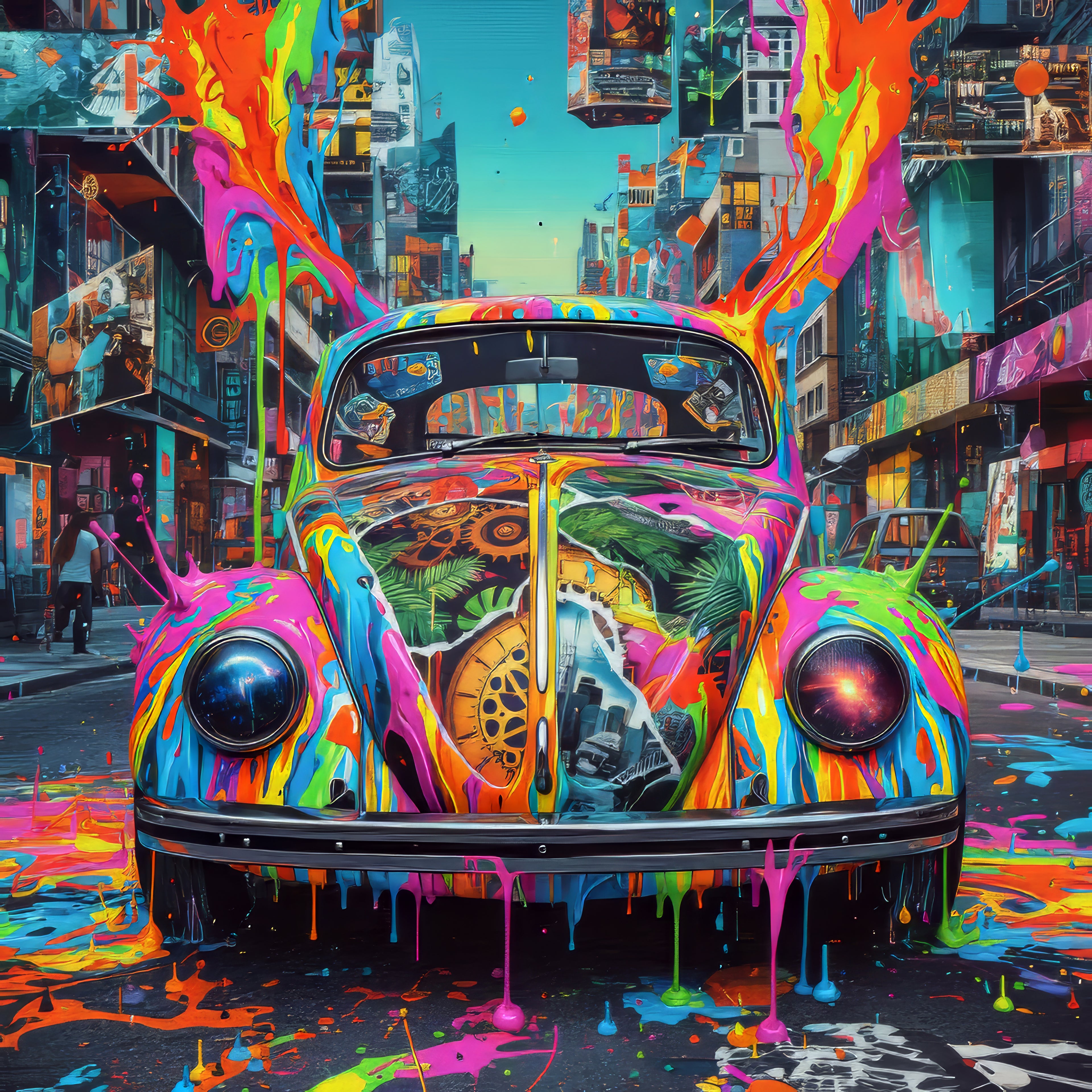 VW beetle car retro splash canvas art