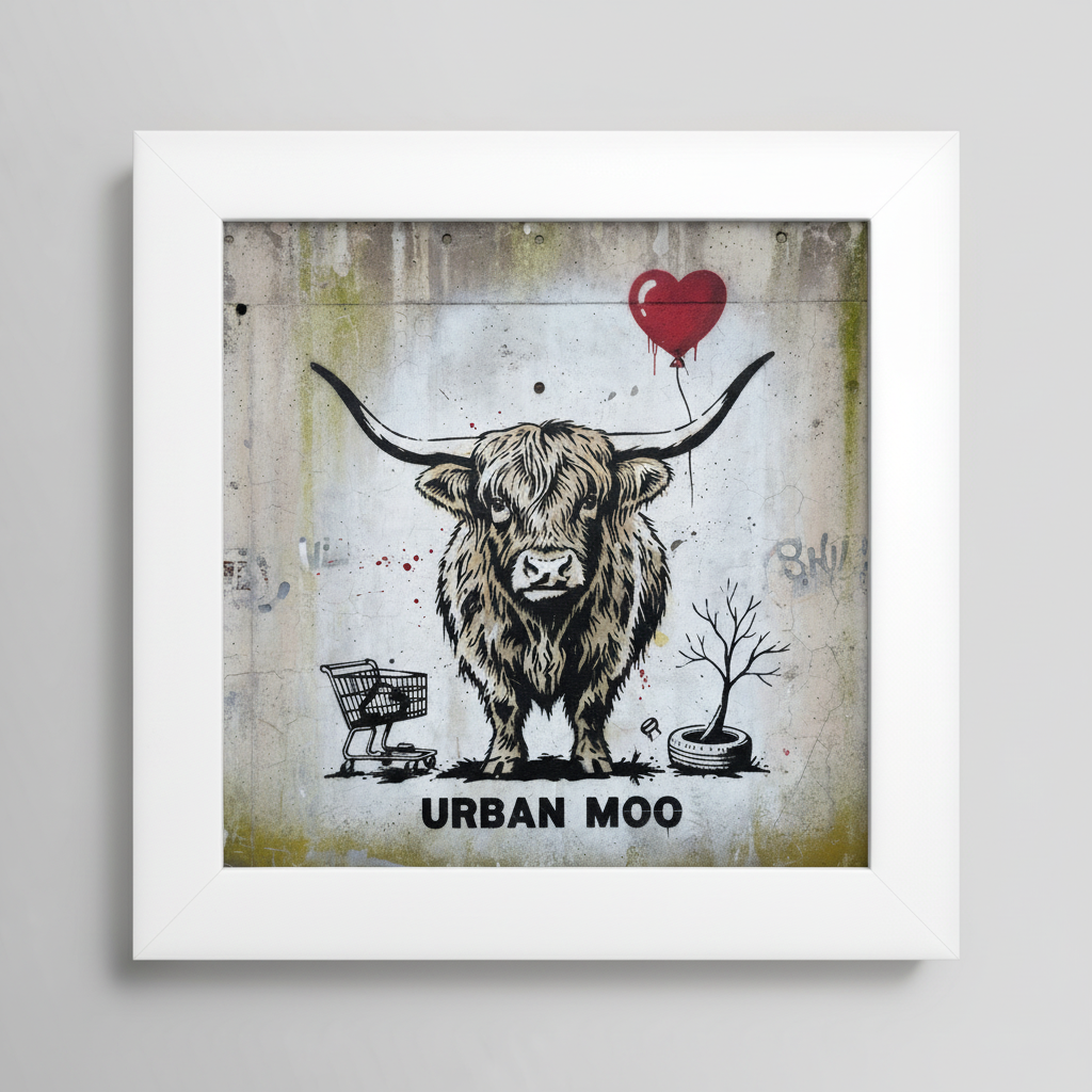 Highland cow on photo board